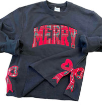 Load image into Gallery viewer, Plaid Christmas Sweatshirt Side Bow Merry Cut-Out Coquette Bow Pullover Merry Christmas