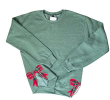 Load image into Gallery viewer, Holiday Plaid Bow Sweatshirt – Adult Green Crewneck