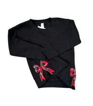 Load image into Gallery viewer, Holiday Plaid Bow Sweatshirt – Youth Black Crewneck