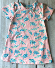 Load image into Gallery viewer, Summer In Paradise Short Sleeved Tee Shirt Dress  (Available in Flamingo, Sea Turtle, and Hibiscus Honeymoon)