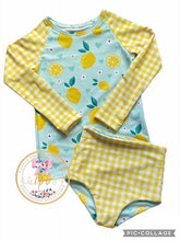 Load image into Gallery viewer, Lemon/ Gingham Reversible Swim Bottoms